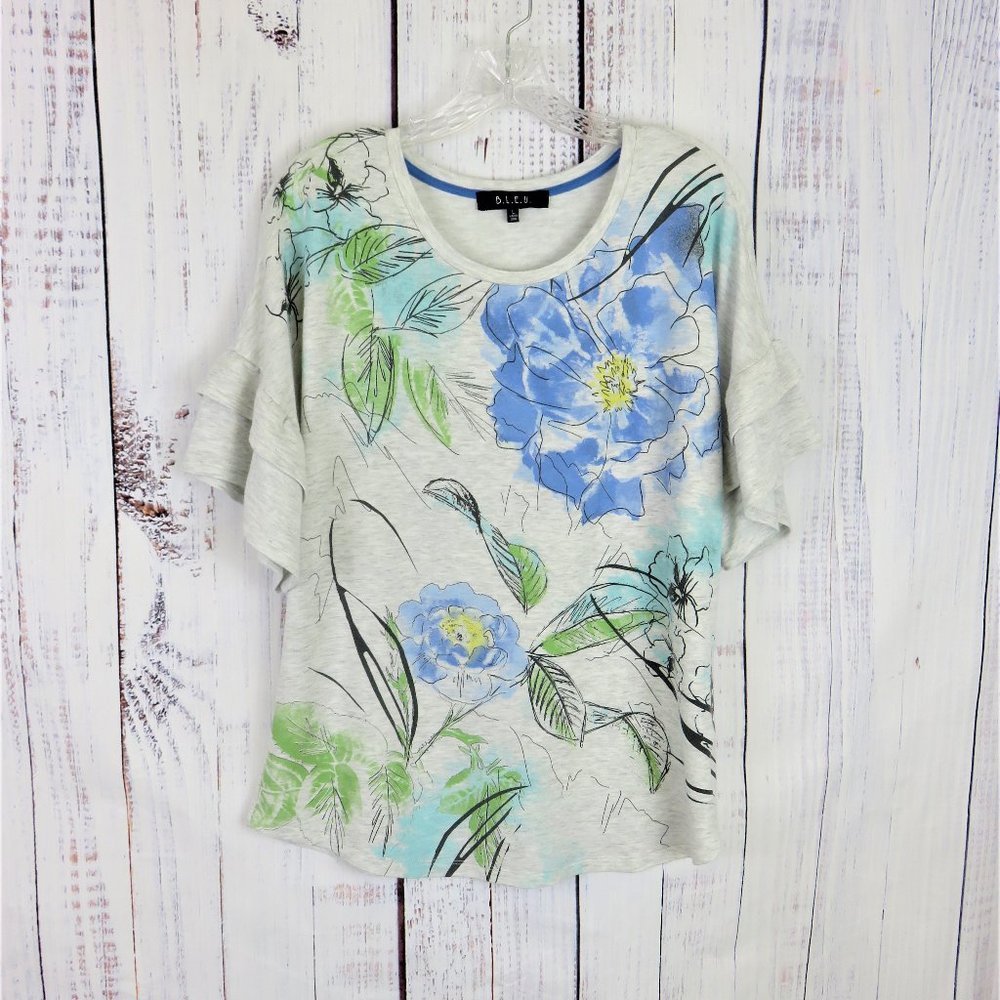 Blue and Gray Floral Knit Shirt Casual Wear Summer Top.....126